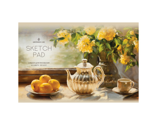 Альбом для рисования 40л., А4, на скрепке Greenwich Line "Flowers and tea", 120г/м2