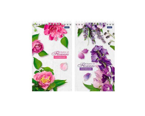 Блокнот А5 60л. ХАТ спираль "Flowers" линейка,пласт.обл.,жест.подложка
