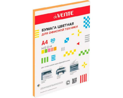 Бумага А4 д/офисной техники deVENTE 50л. неон оранжевый 75г/м2