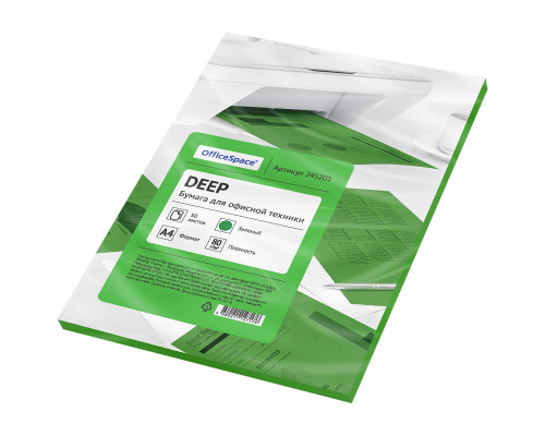 Бумага цветная OfficeSpace deep А4, 80г/м2, 50л. зелёный