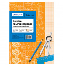 Бумага масштабно-координатная OfficeSpace, А4 16л., оранжевая, на скрепке
