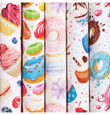 Бумага упаковочная мелованная 70х100 см ЗОЛОТАЯ СКАЗКА "Sweets", 5 дизайнов, 70 г/м2