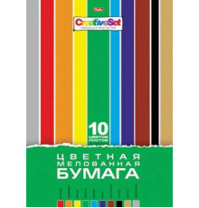 Цветная бумага А4 10л. 10цв.,мелованная в папке Хатбер