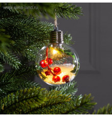 Ёлочный шар «Ягоды», батарейки, 1 LED, свечение тёплое белое