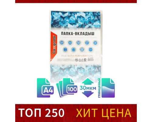 Файл-вкладыш А4, 30 мкм, Calligrata, глянцевый, 100 штук