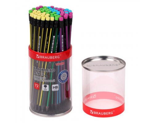 Карандаш чернографитный BRAUBERG "VIVID", HB, с ластиком