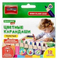Карандаши цветные толстые для малышей 12 цветов + ТОЧИЛКА В ПОДАРОК! BRAUBERG KIDS 
