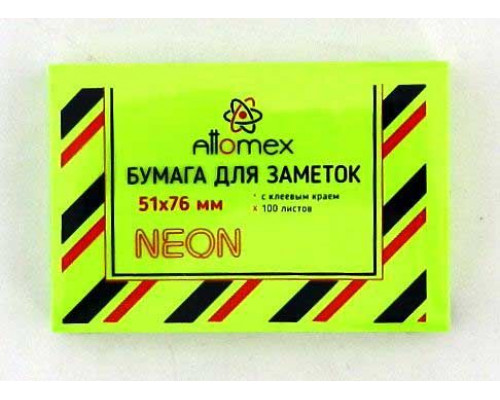 Кл.бумага д/заметок 51*76мм ATTOMEX 100л.  неон зелёная