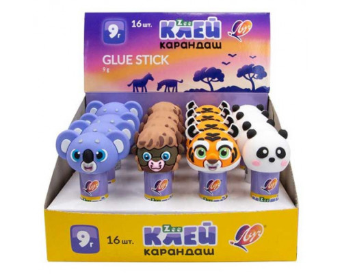 Клей-карандаш 9гр. ЛУЧ "Zoo" с фигурной крышкой