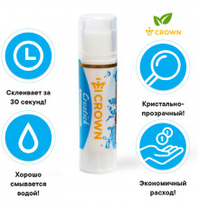 Клей-карандаш Crown "Crystal", 08г, кристально-чистый