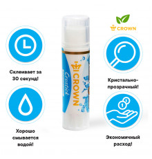 Клей-карандаш Crown "Crystal", 15г, кристально-чистый