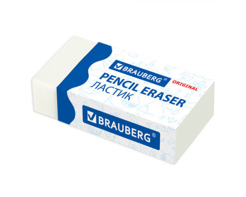 Ластик BRAUBERG "Original", 38х20х10 мм, белый, прямоугольный, картонный держатель