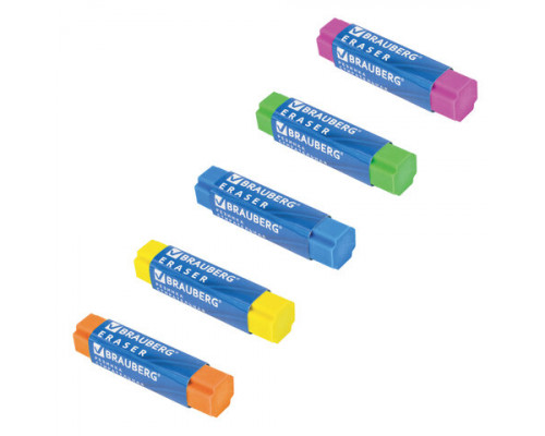 Ластик BRAUBERG "X-Erase", 68х15х15 мм, цвет ассорти, экологичный ПВХ