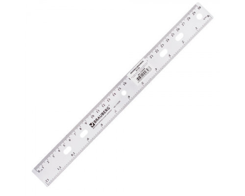 Линейка пластиковая 30 см, BRAUBERG "Crystal", прозрачная
