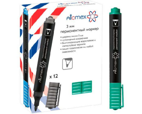 Маркер перм. ATTOMEX  зеленый 3мм