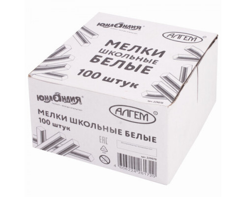 Мел белый ЮНЛАНДИЯ (Алгем), натуральный, набор 100 штук, квадратный