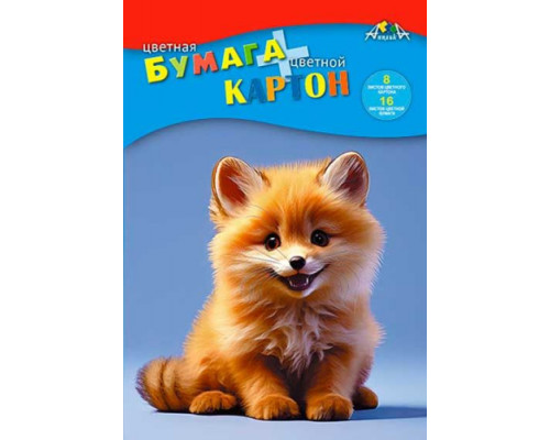 Набор цв.картона А4 8цв. и цв.бумаги А4 16цв. АППЛИКА "Лисёнок" в папке