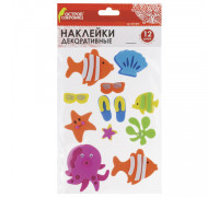 Наклейки из EVA "Морские жители", 12 шт., ассорти, ОСТРОВ СОКРОВИЩ