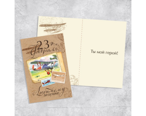 Открытка «Дедушке на 23 февраля», самолет