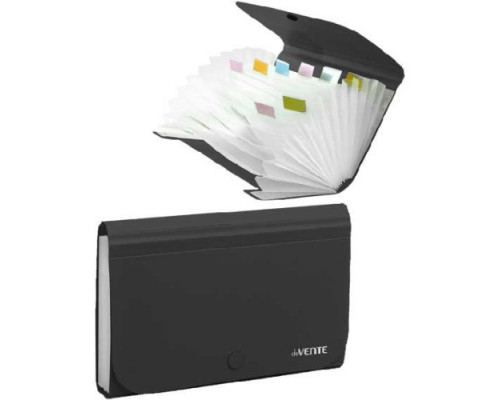Папка 12отд. deVENTE "Black" А5,на кнопке,пластик,700мкм,чёрная