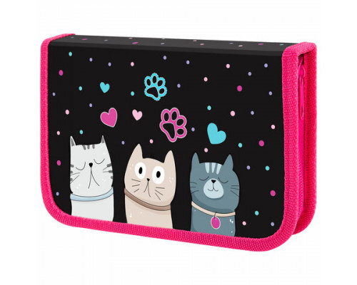 Пенал ЮНЛАНДИЯ, 1 отделение, картон с эффектом soft-touch, 19х11 см, "Cat squad"