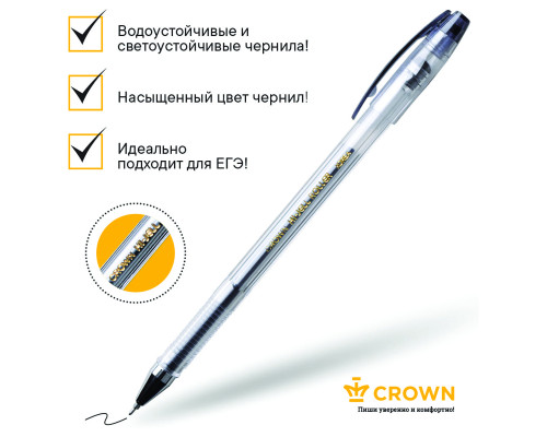 Ручка гелевая Crown "Hi-Jell Needle" черная, 0,5мм, игольчатый стержень