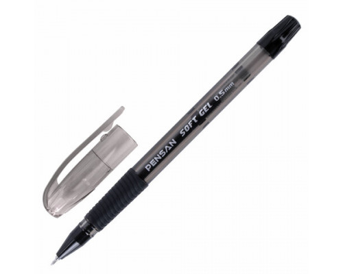 Ручка гелевая с грипом PENSAN "Soft Gel Fine", ЧЕРНАЯ, игольчатый узел 0,5 мм. арт:2420/12