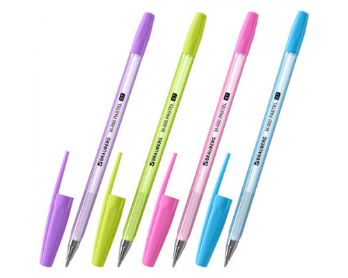 Ручка шариковая BRAUBERG "M-500 PASTEL", СИНЯЯ, корпус ассорти, узел 0,7 мм