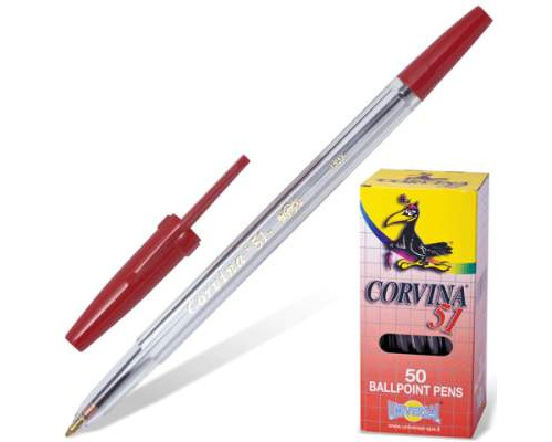 Ручка шариковая Corvina "51 Classic" красная, 1,0мм, прозрачный корпус
