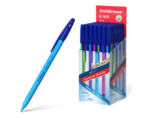 Ручка шариковая ErichKrause R-301 Neon Stick, 0,7, синяя
