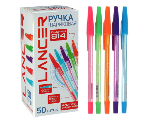 Ручка шариковая LANCER Fluo 0.5 мм, стержень синий, ароматизированная, МИКС