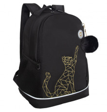 Рюкзак GRIZZLY школьный, анатомическая спинка, 2 отделения, для девочек, "GOLD CAT"