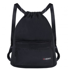 Рюкзак спортивный мешок HEIKKI CASUAL (ХЕЙКИ) с дополнительным карманом,  "Total black"