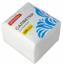 Салфетки бумажные OfficeClean, 1 слойн., 24*24см, белые, 100шт.