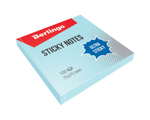Самоклеящийся блок Berlingo "Ultra Sticky", 75*75мм, 100л, пастель, голубой