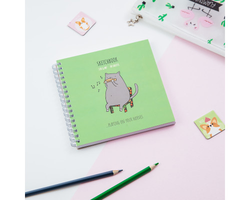 Скетчбук 60л., 150*150 MESHU "Harmonicat", на гребне, выб. лак, soft-touch, 120г/м2