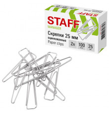Скрепки STAFF, 25 мм, оцинкованные, треугольные, 100 шт.
