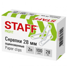 Скрепки STAFF, 28 мм, оцинкованные, 100 шт., в картонной коробке