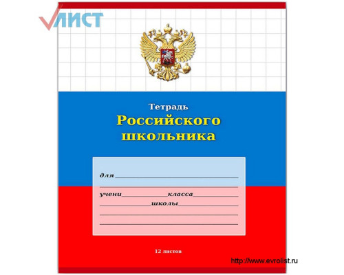 Тетрадь 12л. крупная клетка " Российского школьника-3"