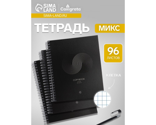 Тетрадь 96 листов в клетку, на гребне «Графика», МИКС