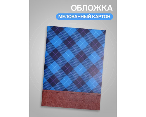 Тетрадь А4, 96 листов в клетку, Calligrata «Синяя шотландка», серые листы