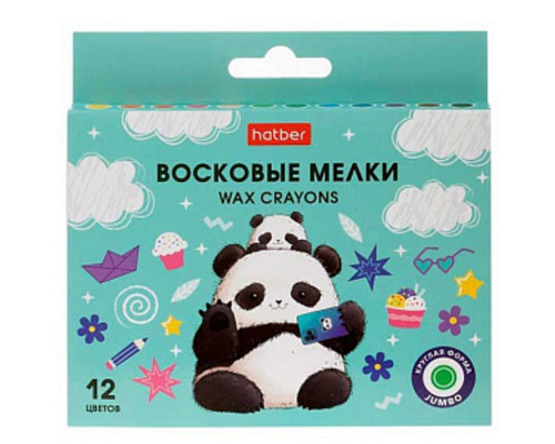 Восковые мелки утолщенные 12цв. ПИФАГОР, на масл. основе