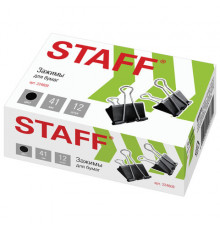 Зажимы д/бумаг STAFF 41 мм черные, 12 шт